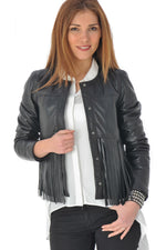 Oakwood braided black leather jacket with fringes - Image n°1
