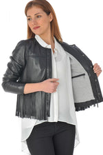 Oakwood braided black leather jacket with fringes - Image n°5