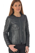 Oakwood braided black leather jacket with fringes - Image n°3