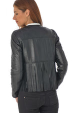 Oakwood braided black leather jacket with fringes - Image n°4