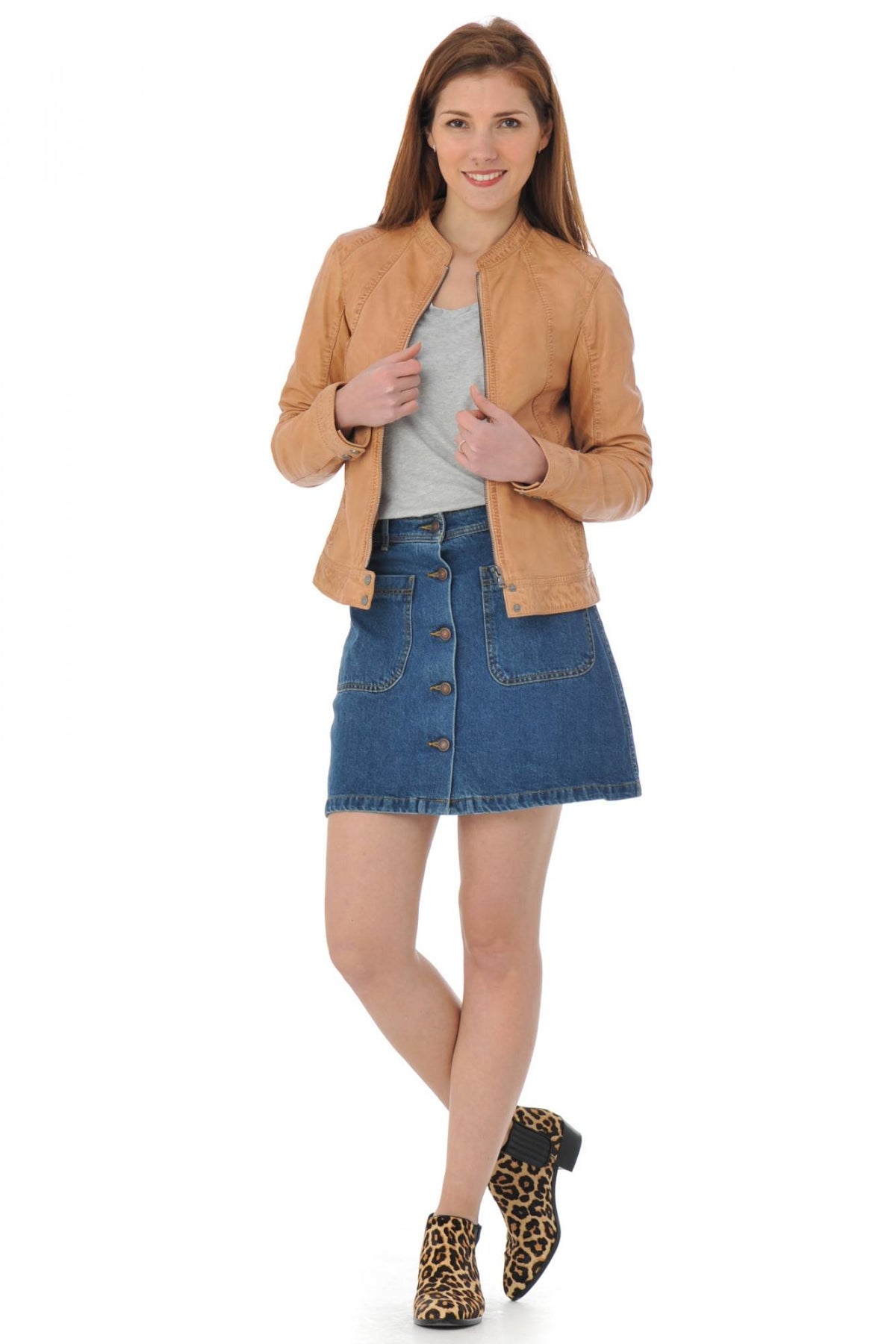 Light orange motorcycle look leather jacket - Image n°2