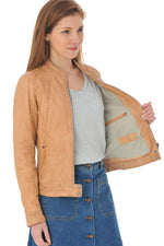 Light orange motorcycle look leather jacket - Image n°5