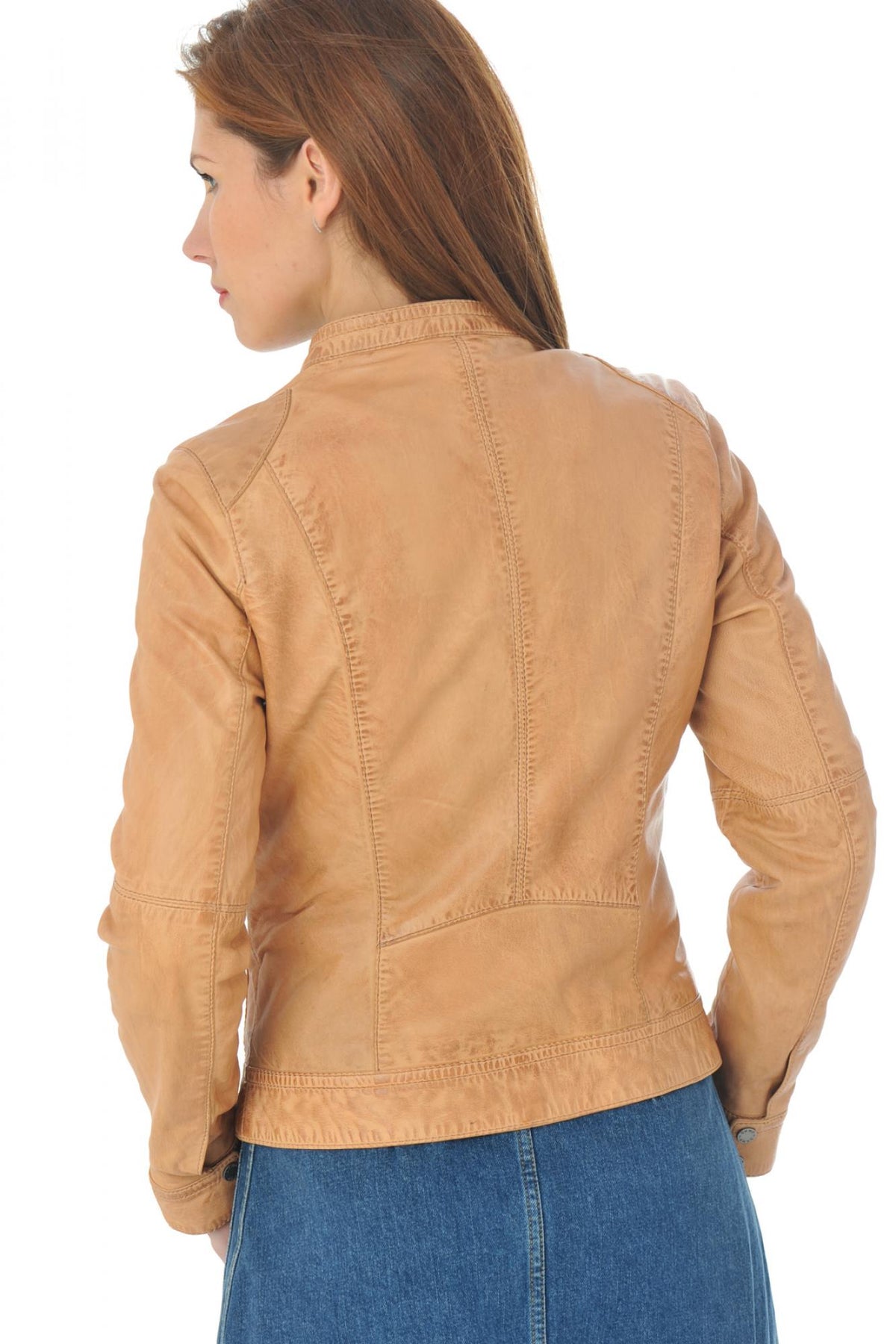 Light orange motorcycle look leather jacket - Image n°4