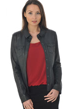 Fine leather jacket with shirt collar - Image n°7