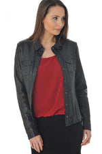 Fine leather jacket with shirt collar - Image n°3