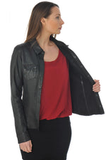 Fine leather jacket with shirt collar - Image n°8