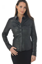 Fine leather jacket with shirt collar - Image n°1