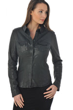 Fine leather jacket with shirt collar - Image n°6