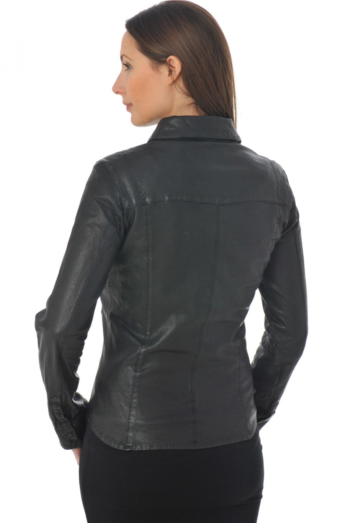 Fine leather jacket with shirt collar - Image n°5