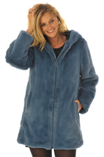 Gray fur-effect polyester coat - Image n°1