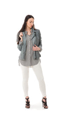 Women's blue distressed-effect perfecto - Image n°2