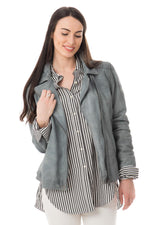 Women's blue distressed-effect perfecto - Image n°3