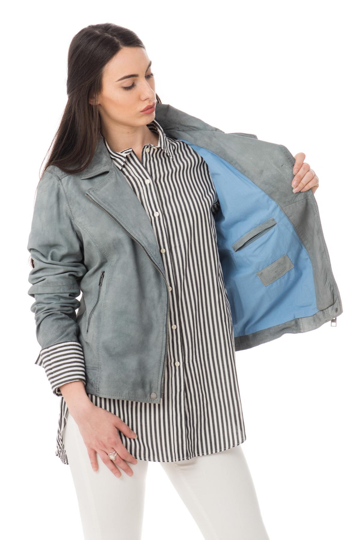 Women's blue distressed-effect perfecto - Image n°4