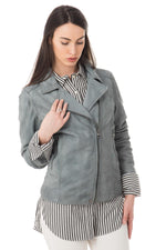 Women's blue distressed-effect perfecto - Image n°1