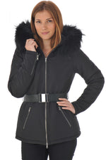 Jacket with hood and black belt - Image n°1