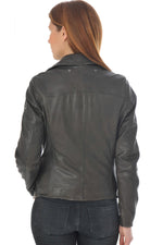 Khaki sheepskin leather jacket - Image n°4