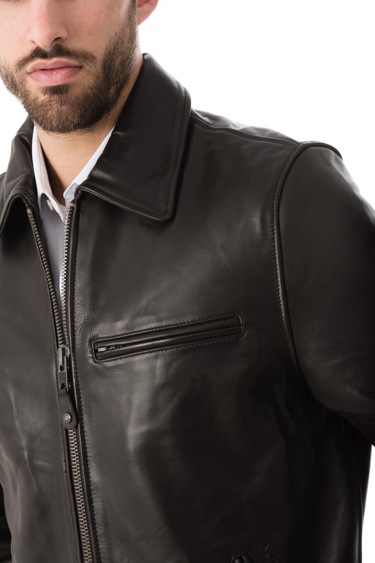 Schott jacket in dark brown cowhide - Image n°6