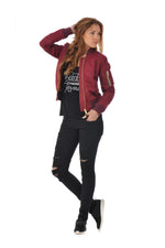 Women's burgundy nylon bombers - Image n°3