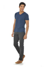 Men's dark blue striped t-shirt - Image n°2
