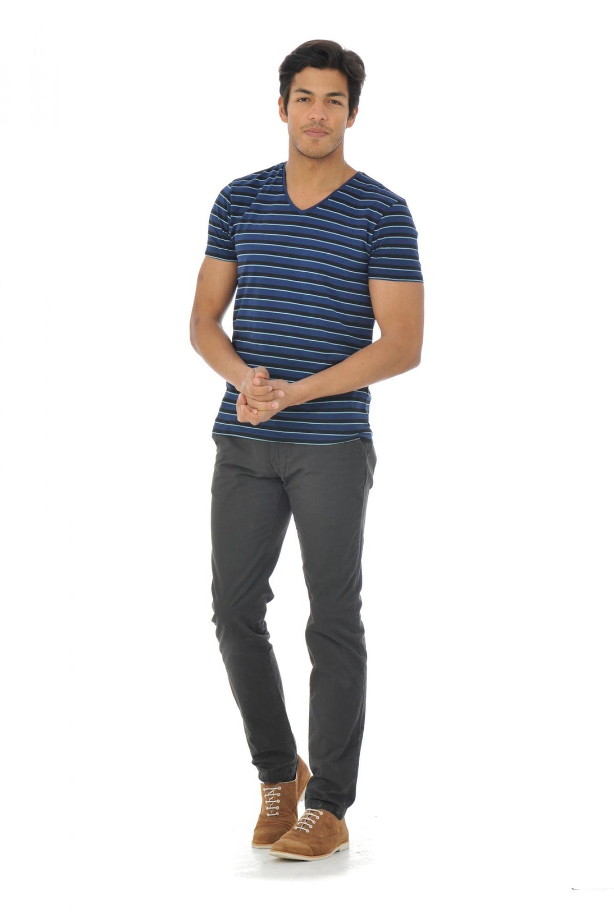 Men's dark blue striped t-shirt - Image n°5