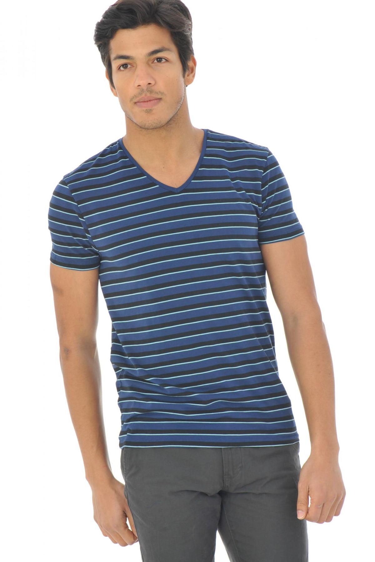 Men's dark blue striped t-shirt - Image n°4