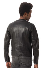 Round-neck jacket in black lambskin - Image n°7
