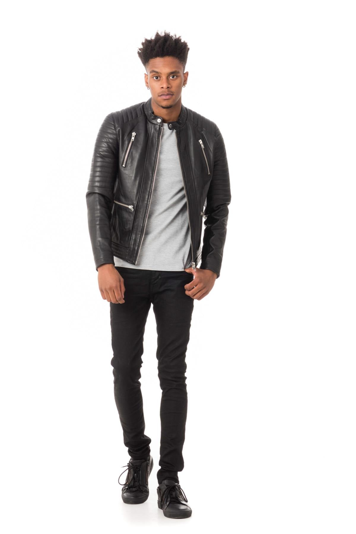 Men's black round neck jacket - Image n°2
