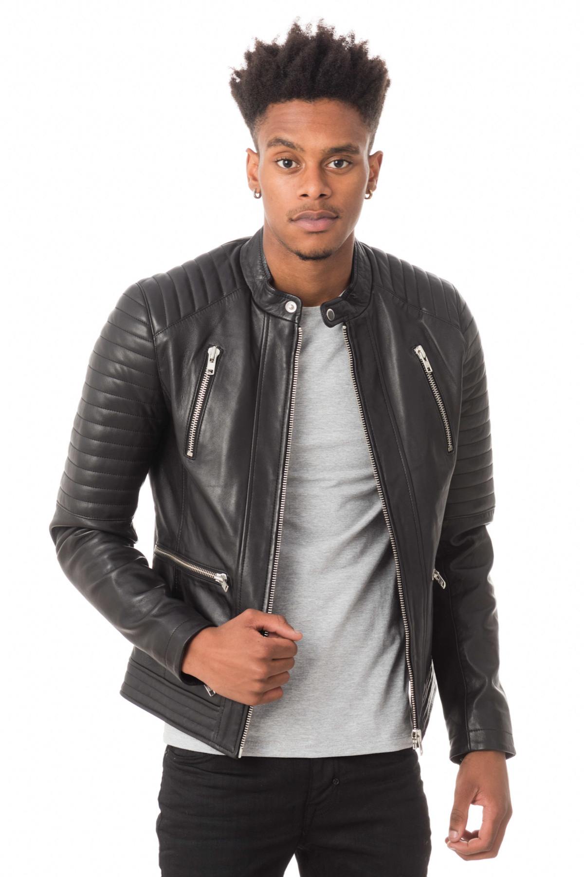 Men's black round neck jacket - Image n°1