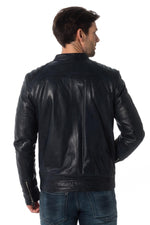 Men's navy blue lambskin jacket - Image n°7