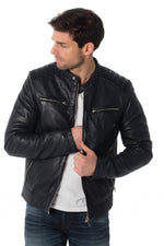 Men's navy blue lambskin jacket - Image n°1