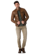 Men's lambskin leather jacket in oxblood color - Image n°2