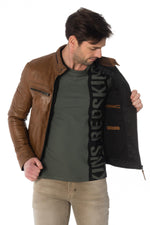 Men's lambskin leather jacket in oxblood color - Image n°6