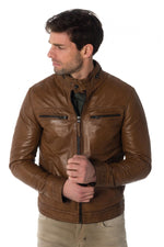 Men's lambskin leather jacket in oxblood color - Image n°1