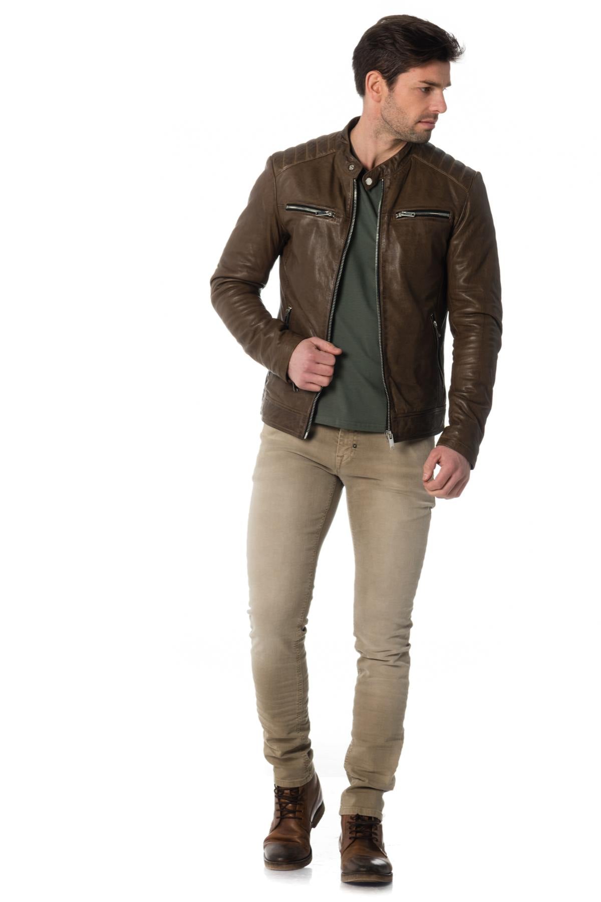 Men's lambskin leather jacket in basalt color - Image n°2