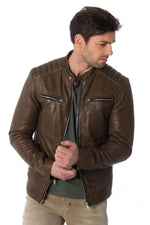 Men's lambskin leather jacket in basalt color - Image n°3