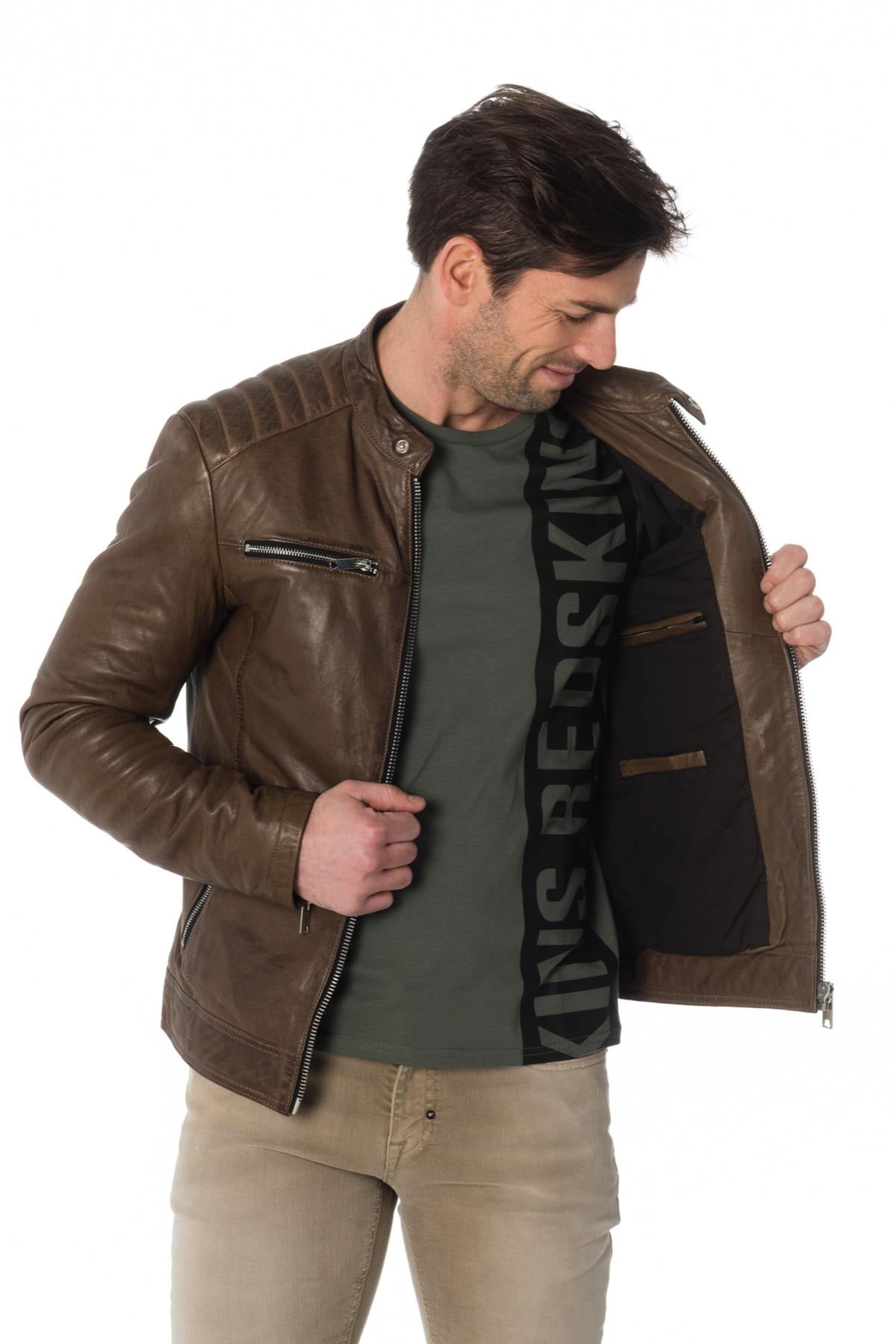 Men's lambskin leather jacket in basalt color - Image n°4