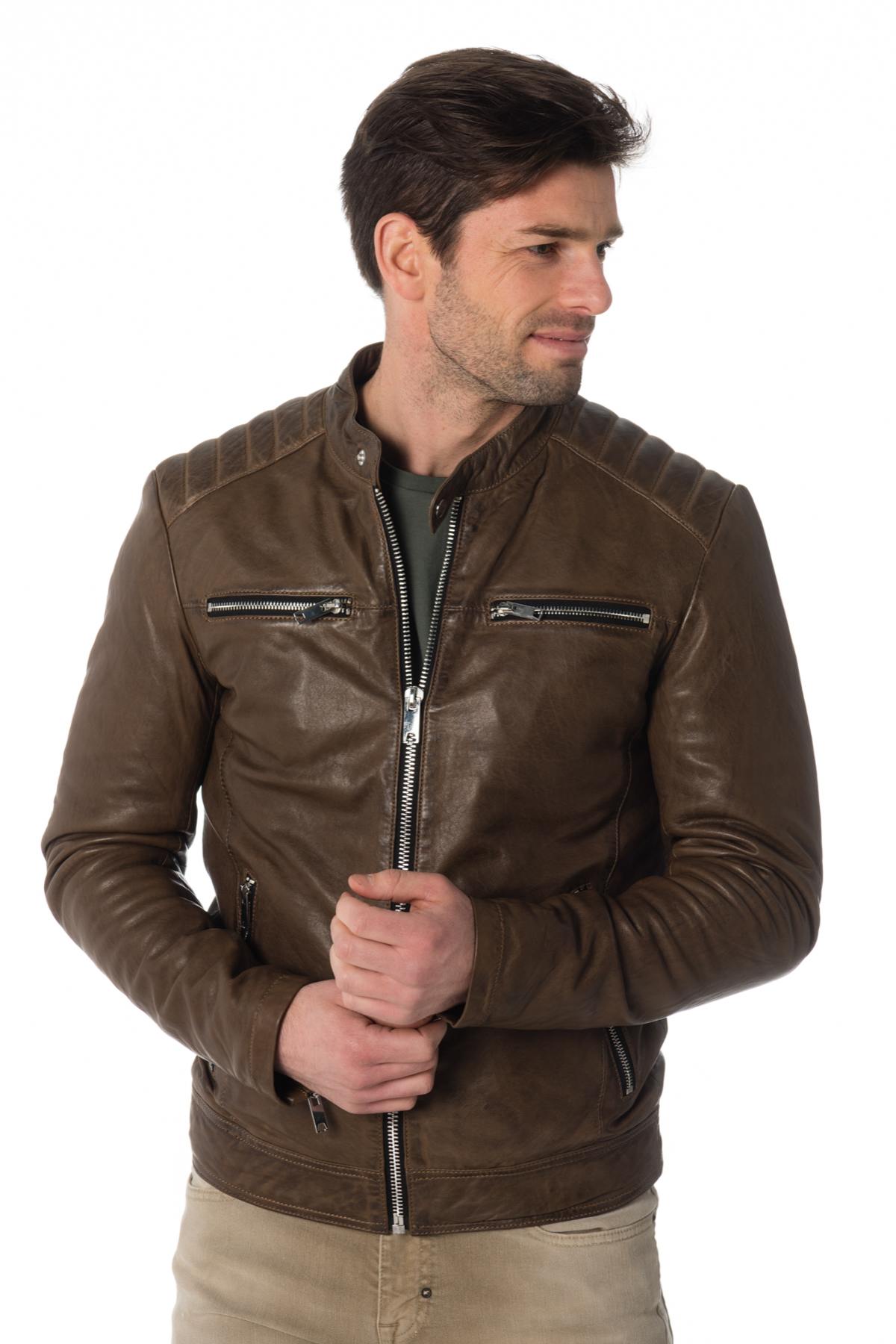 Men's lambskin leather jacket in basalt color - Image n°1
