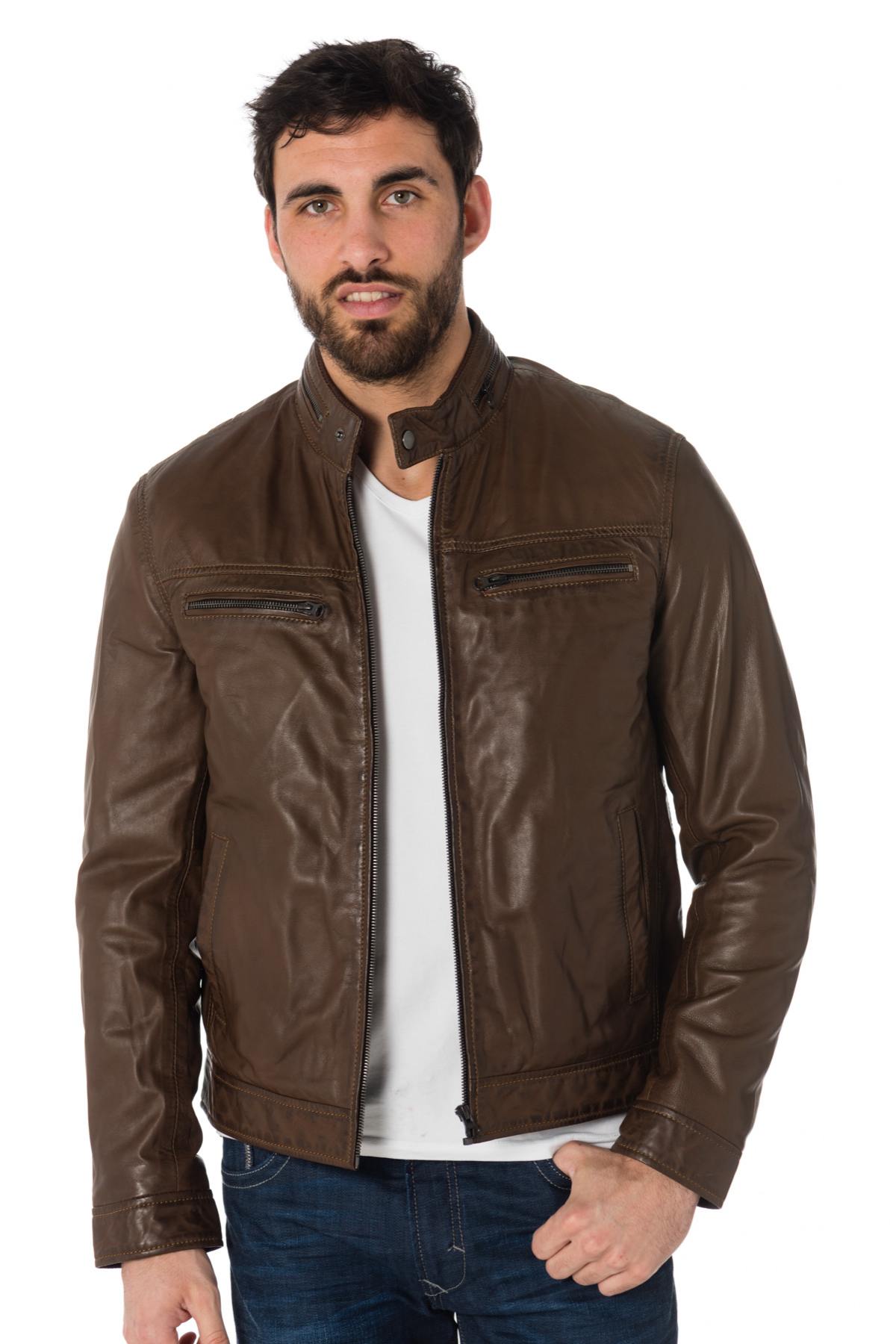 Mocca sheepskin leather jacket - Image n°3