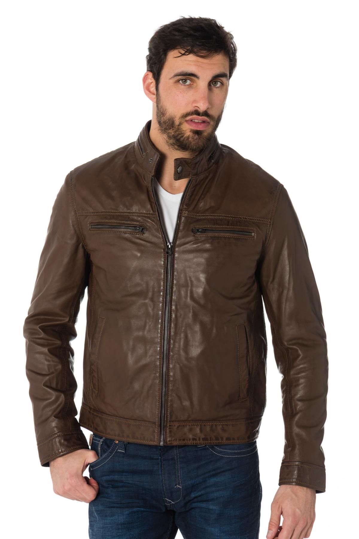 Mocca sheepskin leather jacket - Image n°1