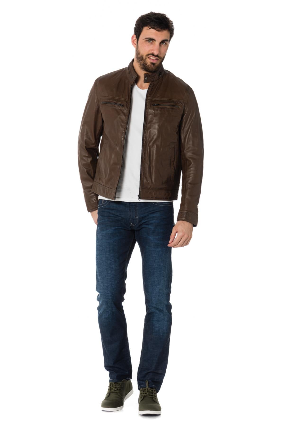 Mocca sheepskin leather jacket - Image n°2