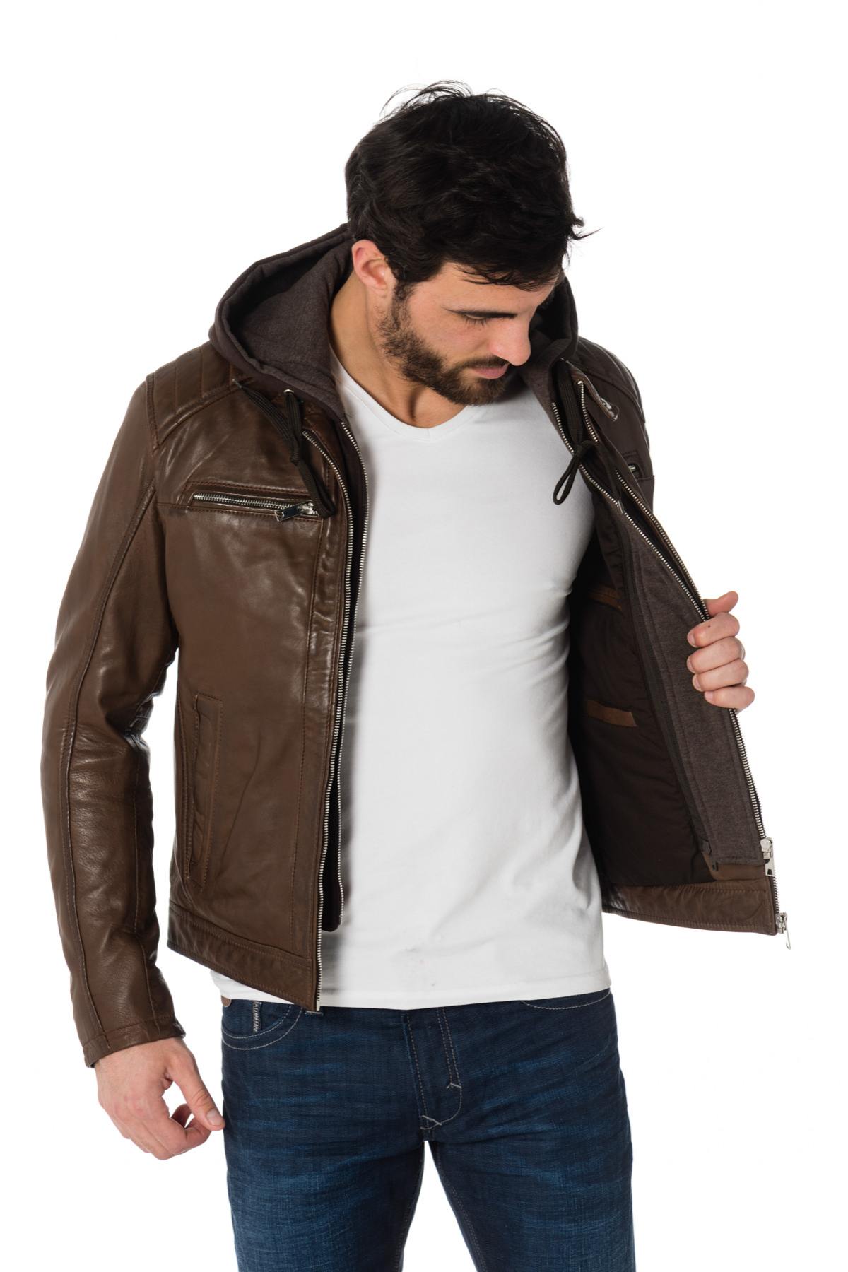 Lambskin leather jacket with hood - Image n°4