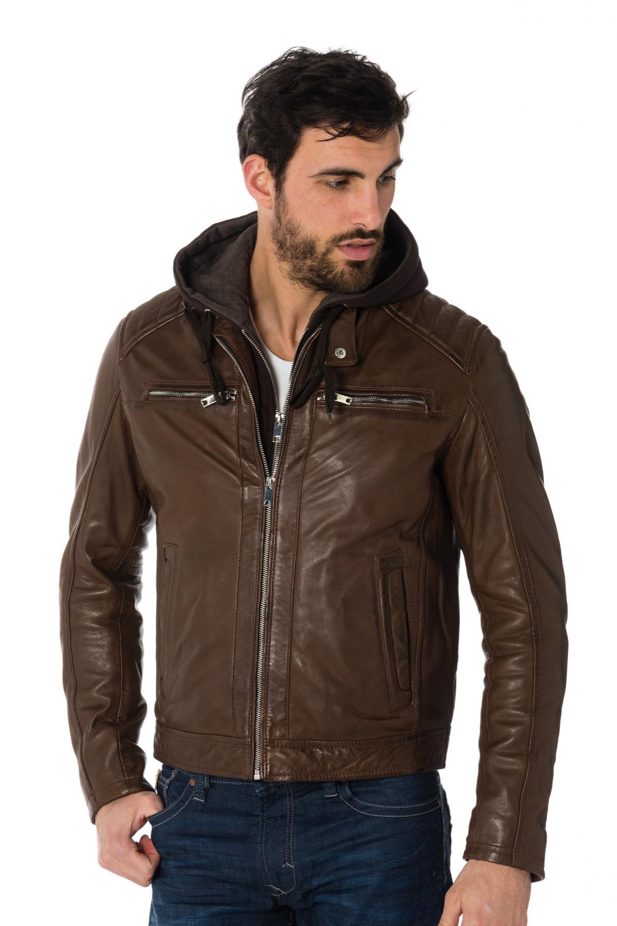 Lambskin leather jacket with hood - Image n°1