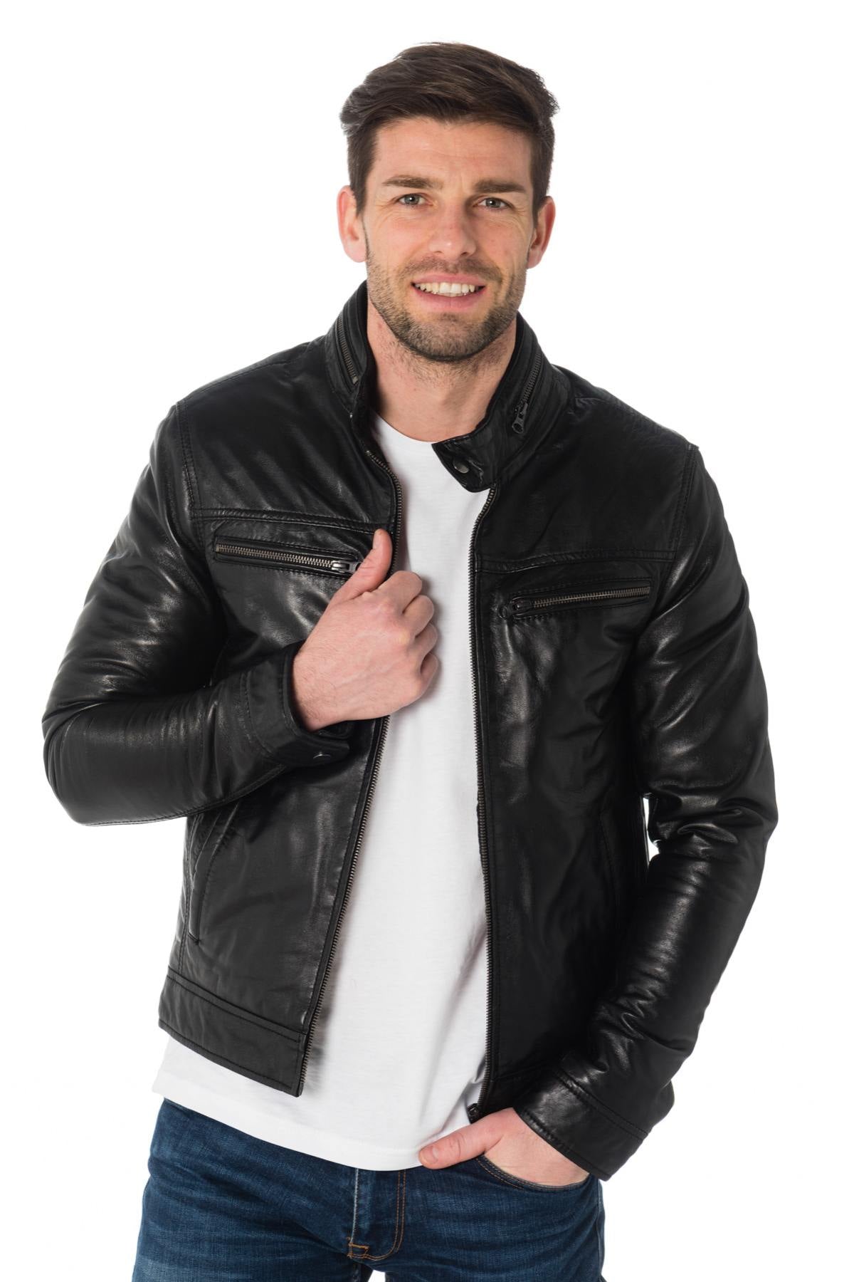 Black lambskin leather jacket - Image n°3