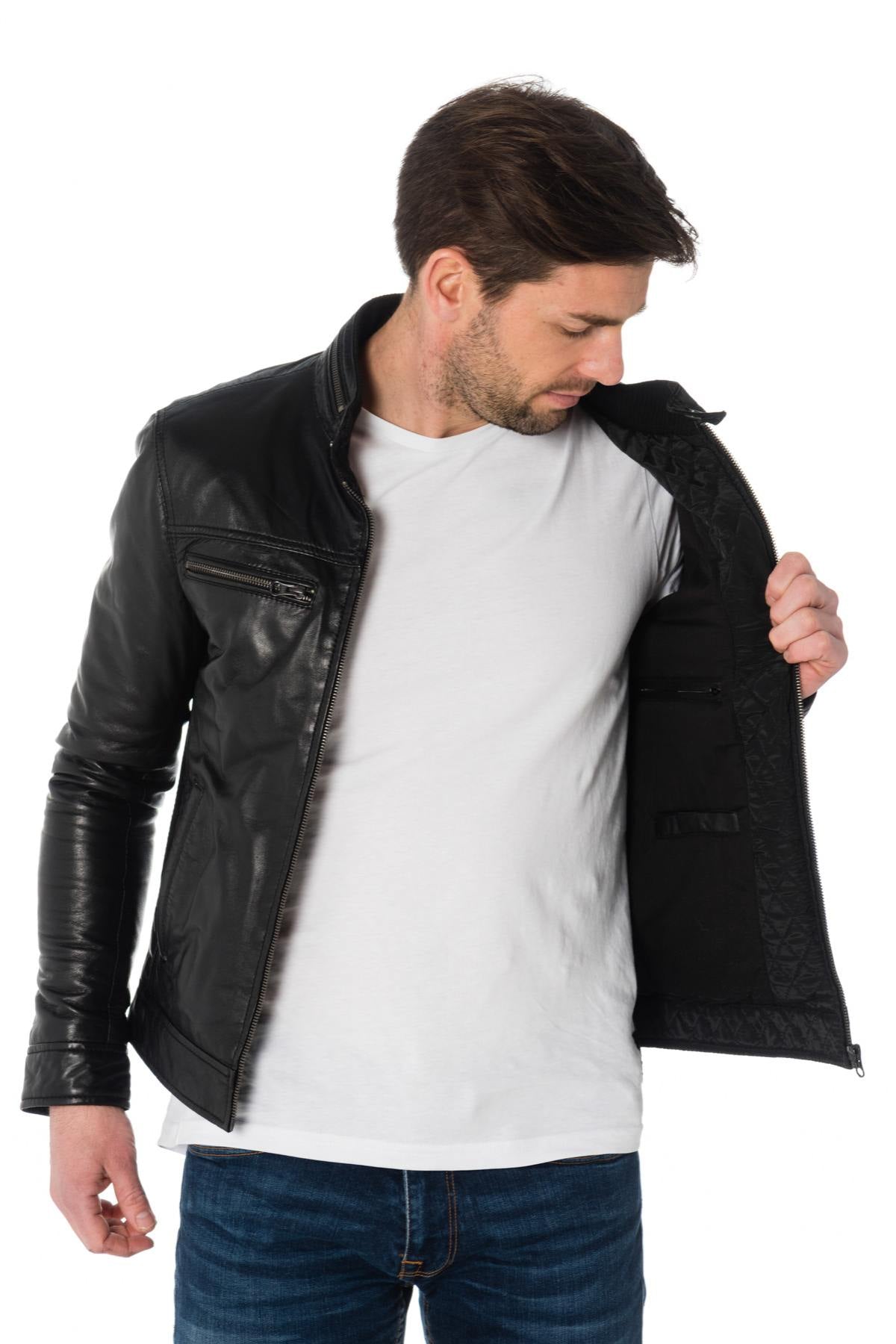 Black lambskin leather jacket - Image n°5