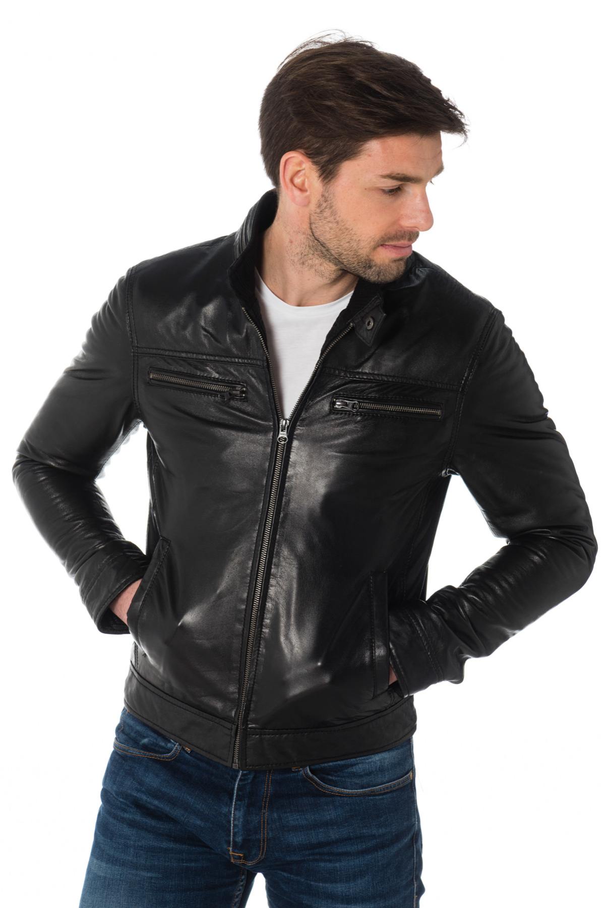 Black lambskin leather jacket - Image n°1