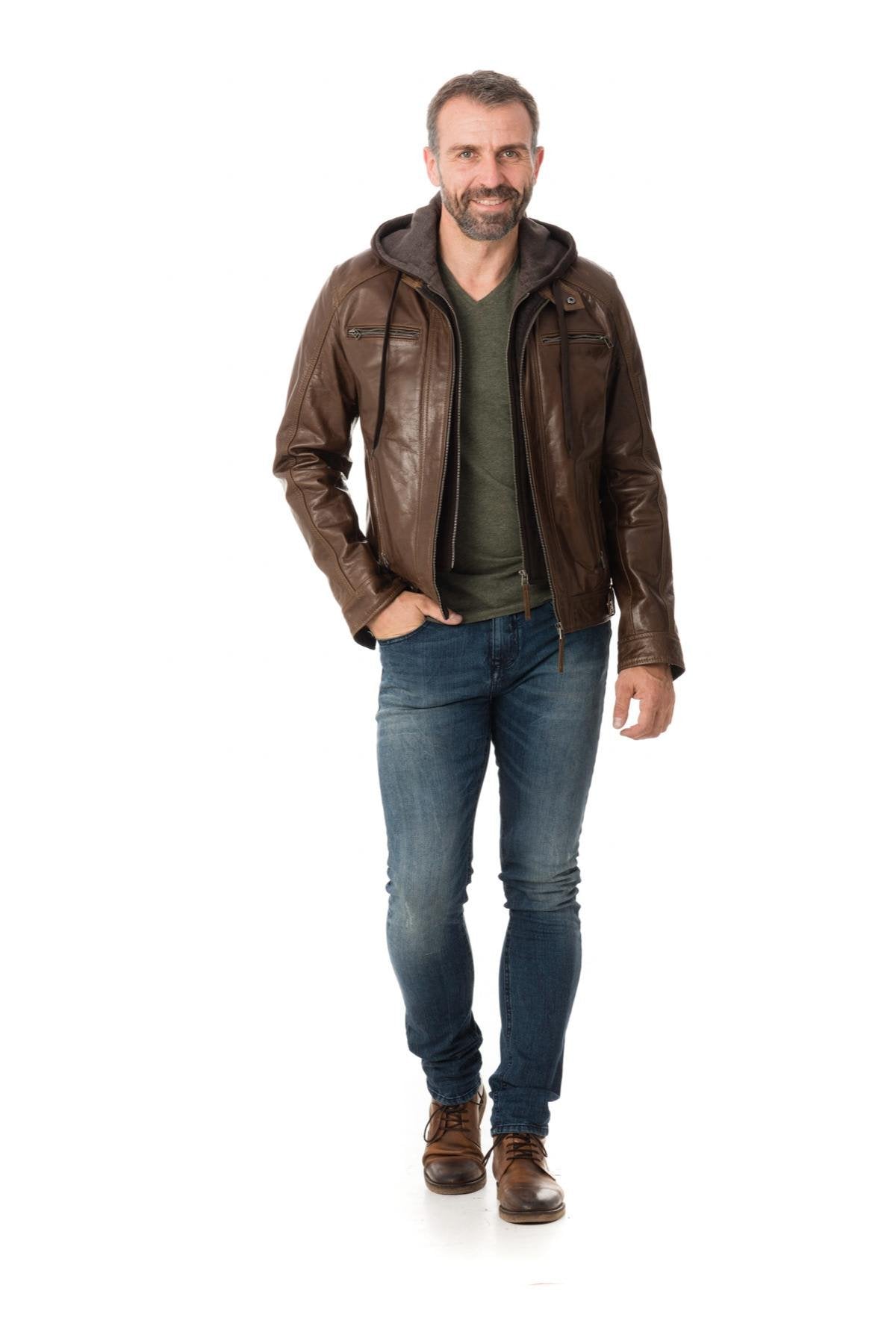 Serge Pariente jacket in brown leather - Image n°4
