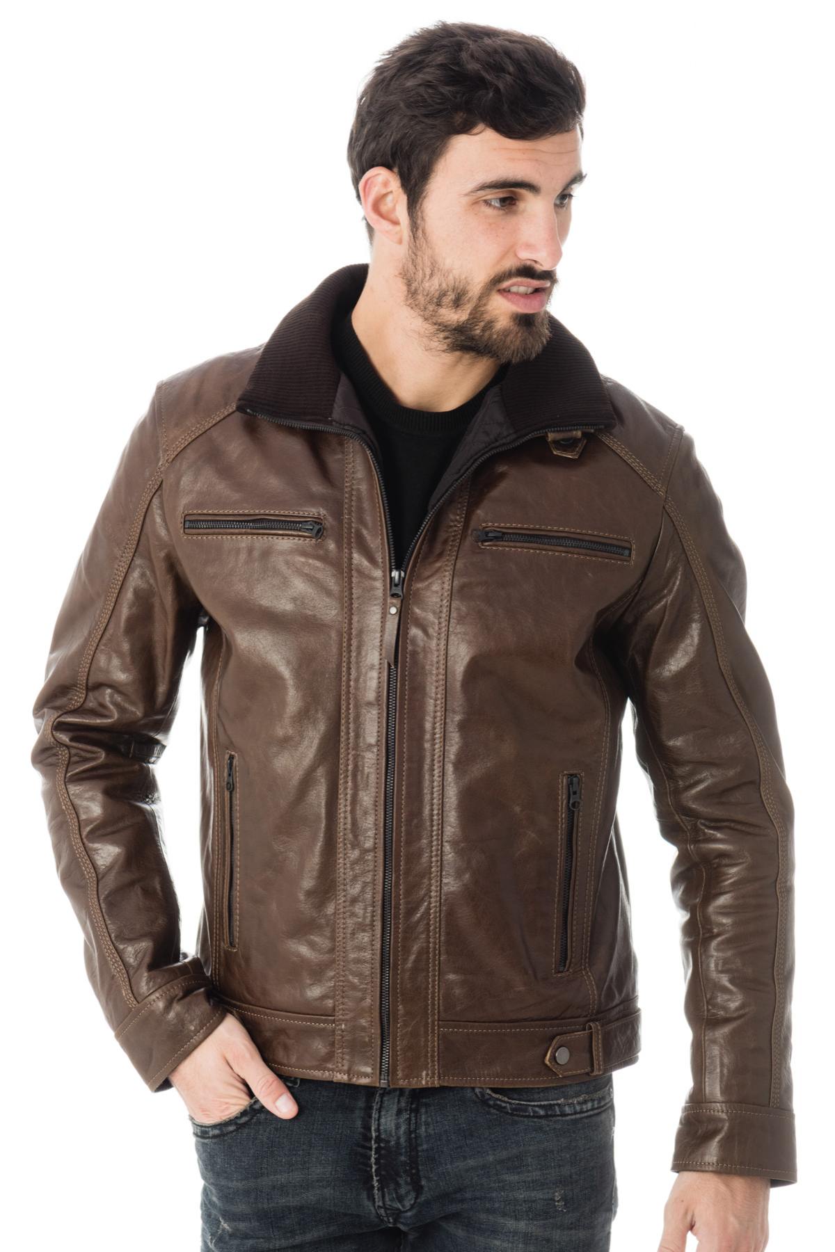 High-collar buffalo leather jacket - Image n°3