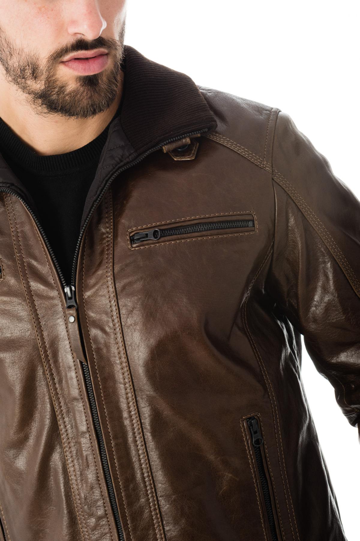 High-collar buffalo leather jacket - Image n°6