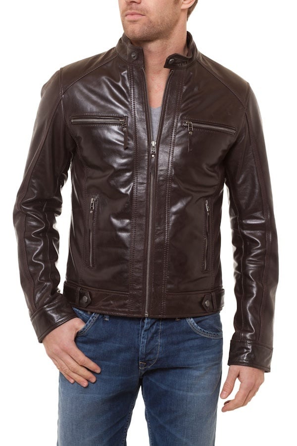 Men's Brown Leather Jacket Serge Pariente - Image n°1