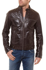 Men's Brown Leather Jacket Serge Pariente - Image n°1
